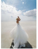 Sweetheart Neck Beaded White Tulle Sparkly Wedding Dress